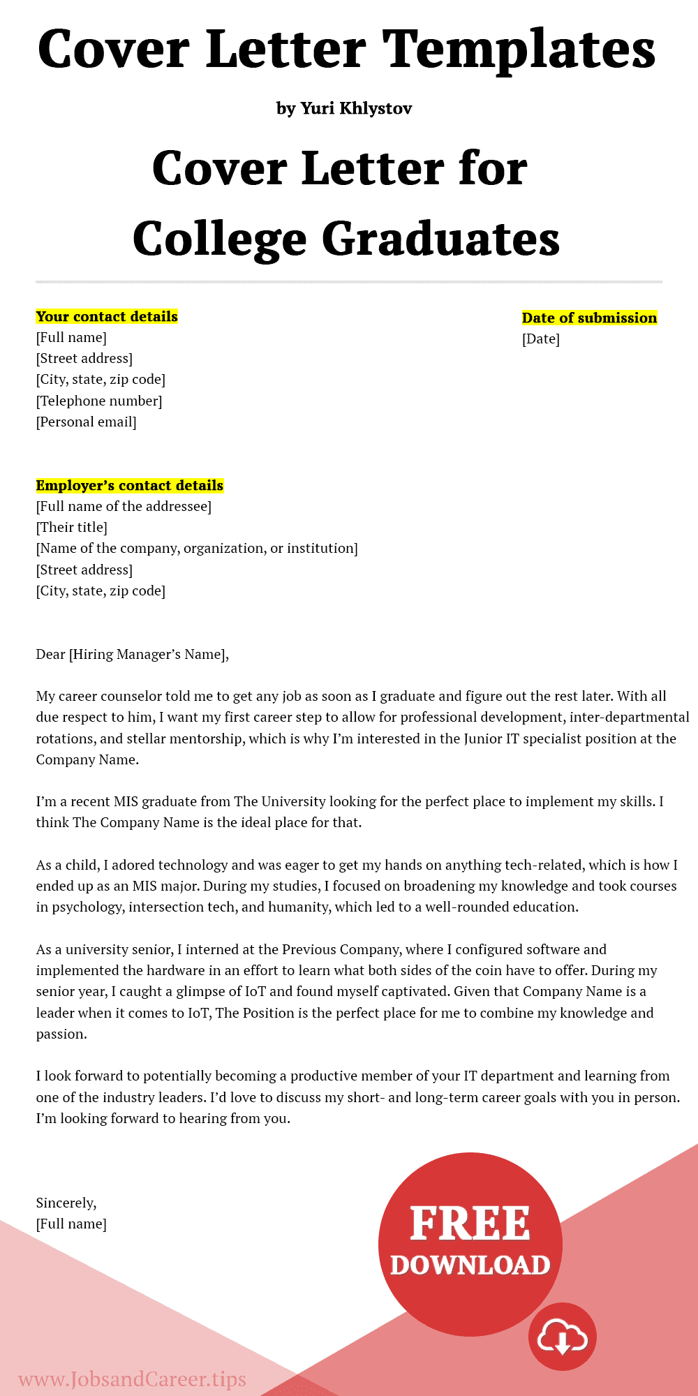 sample cover letter for college student