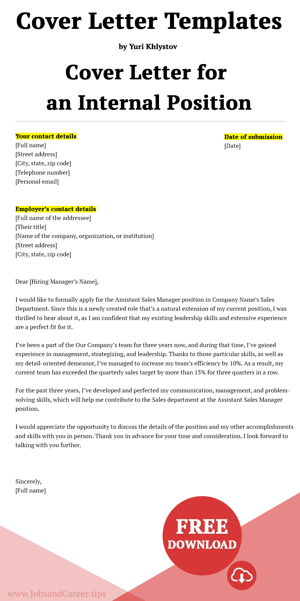 cover letter examples for internal position